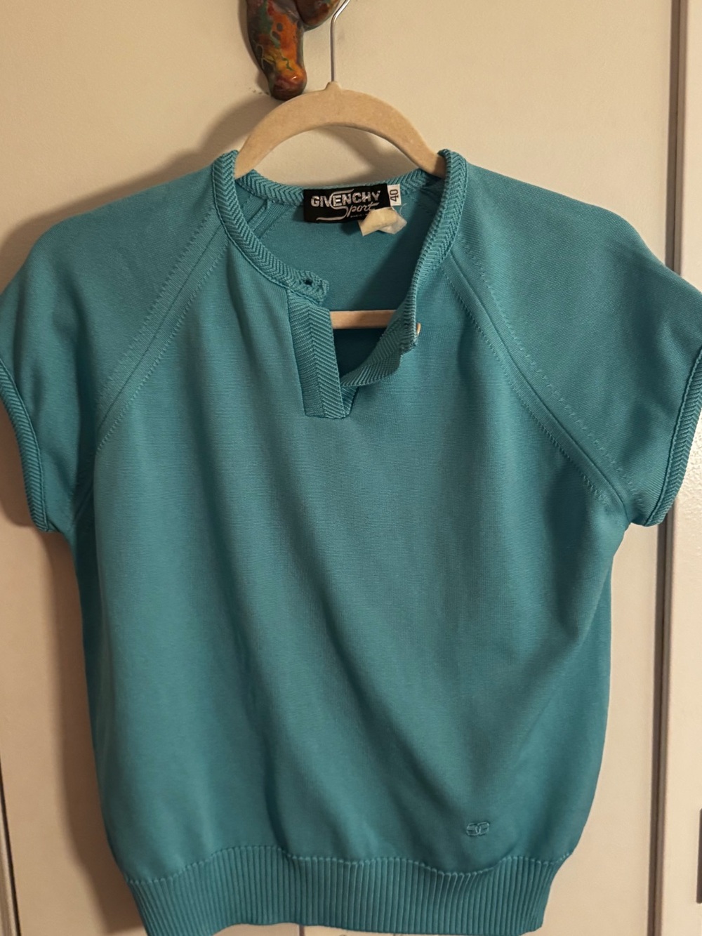 Vintage Givenchy Sport 70s Aqua‎ Knit Top Size M EUC